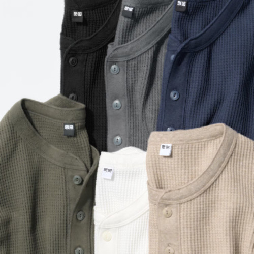 Uniqlo waffle henley neck - uniqlo,