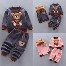 3PCS Infant Baby Boys Girls Bear Sweatshirt Tops Pants Vest Clothes Outfit Sets