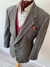 VTG mens HART SCHAFFNER & MARK GREY HERRINGBONE TWEED SPORTS JACKET BLAZER 48"