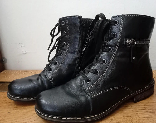 Rieker black leather lace - leather, lace-up