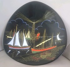 Vintage Longwy Teardrop-Shaped Plate Port De Peche. Made in France