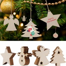 40X Rustic MDF Wooden Christmas Hanging Craft Tree Decor Blank Shapes Tags Home