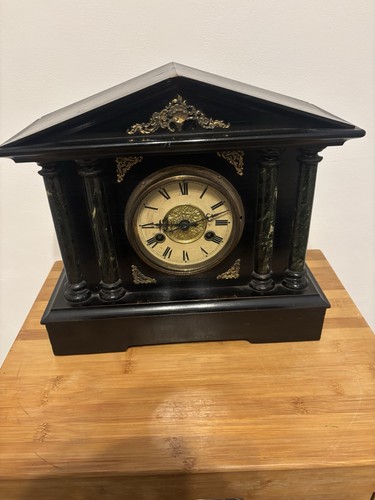 Antique mantel clock wooden - mantel,