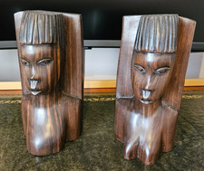 Pair of Vintage African Tribal Carved Wooden Face Figurine