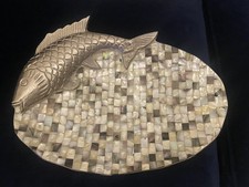 Stunning Mosaic Mother Of Pearl/Fish design Large Decorative Plate - can be hung