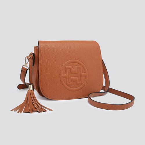 Faux leather crossbody - faux, saddle