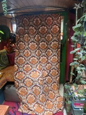 Vintage 1960s 1970s Orange & Brown Single Curtain