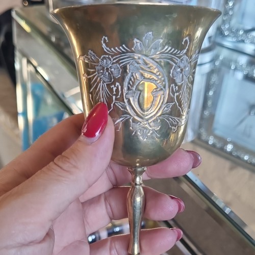 Engraved silver plate goblet - silver,