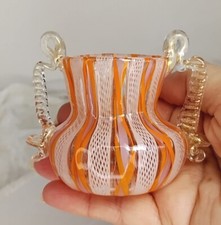 Murano Italy Vase Venini & Bianconi Latticino White Orange & Gold Glass C. 1900