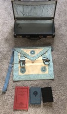 Vintage Masonic Collectable Leather Case /Apron And Books