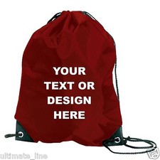 Personalised Burgundy Drawstring Bag Sack Gym PE Swim  School Print