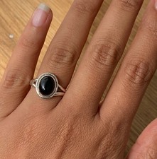 925 Sterling Silver Ladies Onyx Oval Stone Ring Black Gemstone Jewellery Gift 