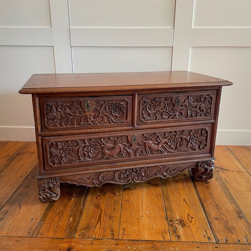 Carved teak chest drawers - carved,