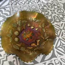 Northwood Carnival Glass Bowl , Fruit Design , 8.5 Inch Across