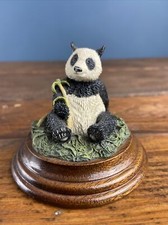 Worcester Ornamental Studio Panda Sitting Hand Painted 3” Bear Wooden Base 1995