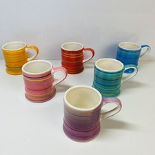 Whittard Of Chelsea Striped Multi Coloured Hand Painted Espresso Cups Mugs x 6