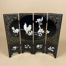 Antique Mini Oriental Japanese Wooden Privacy Screen Vintage Folding Small Black