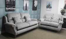 PARKER KNOLL HENLEY, OAKHAM L2+2 SEATER SOFAS WHITFIELD STRIPE SKY VELVET FABRIC