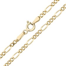 9ct Yellow Gold on Silver 2.5mm Figaro Curb Chain Necklace 16 18 20 22 24"