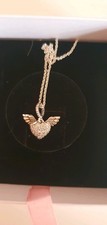 Pandora diamanté love heart angel wings necklace excellent condition