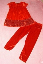 GIRLS AGE 7-8 YEARS RED VELVET PLUSH AND SEQUIN TUNIC AND LEGGING SET GEORGE 
