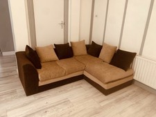 Stylish 3-4 Seater Corner L Shaped Sofa Couch Settee Beige Brown Fabric