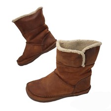 clarks nettle leaf boots size uk 4 tan leather faux fur lined footwear shoes