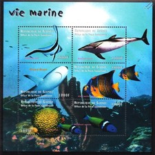 Sea Marine Life (Great White Shark/Coral/Wrasse/Fish) Stamp Sheet (2011 Guinea)