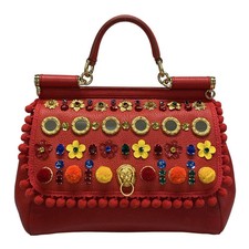 Auth DOLCE&GABBANA Sicily Red Yellow Multi Leather Handbag