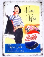 Two Vintage Style Pepsi Cola Enamelled Tin Wall Plaque/Plates.