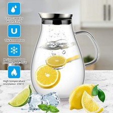 2 Litre Glass Jug w/Lid,Water