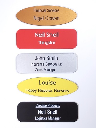 Etched name badges with brooch - badges,