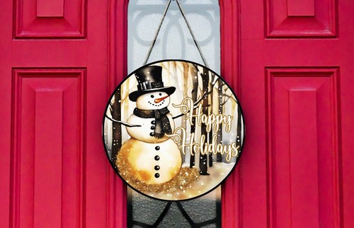 Gold snowman happy holidays - gold,