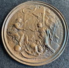 Bronze medal plaque Eternity, seated with foot on a globe Italian ÆRE PEREMNIVS
