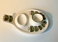 Jersey Pottery Egg Cup Plate Scandi Style Leaf Flower Pattern