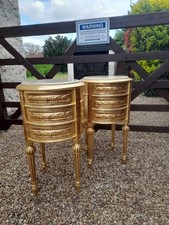 Pair Of French Regency Marble Rococo Empire Ornate Gold Side Tables