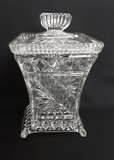 Vintage Cut Crystal Glass Square Biscuit Barrel or Lidded Pot- 8.25" Tall