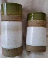 Pair 2 Vintage Denby Pottery Vase Pot Potters Wheel 1970s David Yorath 70s