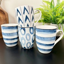 Coral Blue Mugs Set 4 Bone