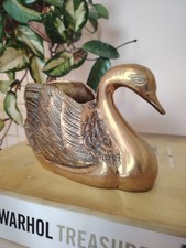 1970s Vintage Solid Brass Swan
