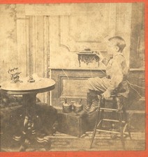 Stereoview - A boy listening