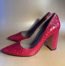 Gina Red Snakeskin Block Heel