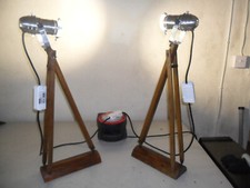 Vintage wooden tripods with theatre stage led spotlights x 2