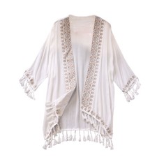 Women Embroidery Cardigan Coat Boho Kimono Top Ethnic Beach Tassel Summer