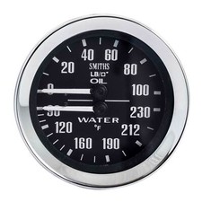 Smiths Classic Oil Pressure Water Temperature Dual Gauge Black Dial Chrome Bezel