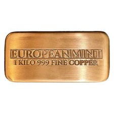 1 kg European Mint Copper Cast Bar 999 Fine 1 kilo kilogram Bullion 1000g Ingot