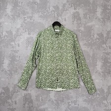 Bolongaro Trevor Shirt Men's Small Green Cream 100% Viscose Geometric Button-Up