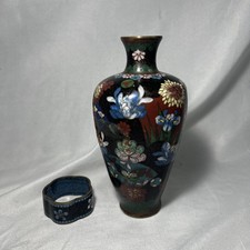 Antique Cloisonné Vase And Napkin Ring Damaged Cloisonne Vase