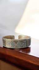 Vintage Tuareg Brass Cuff Bracelet Hand Engraved African Tribal Jewelry 182g