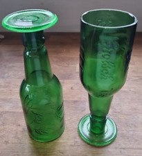 Converted Grolsch Beer Bottles Into Glasses X 2 Very Retro Funky Cool Green 22cm